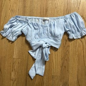 Light blue crop wrap top
